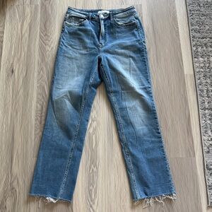 Flying Monkey Mid-Rise Faded Blue Straight-Leg Jeans, raw hem